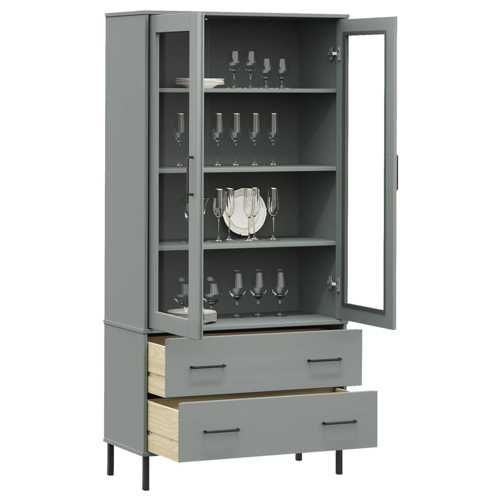 vidaXL Bücherschrank OSLO Metallbeine Grau 85x35x172,5 cm Massivholz