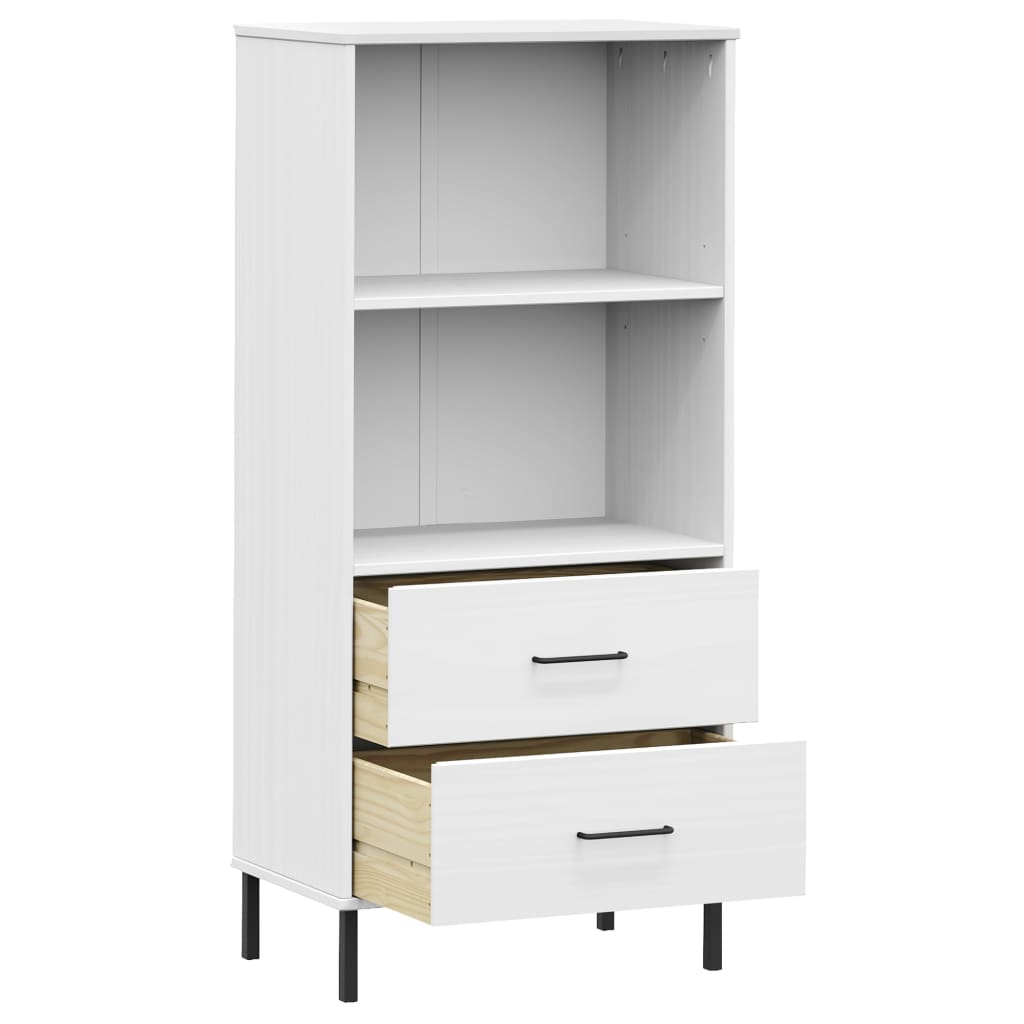 vidaXL Bücherregal OSLO mit 2 Schubladen Weiß 60x35x128,5cm Massivholz