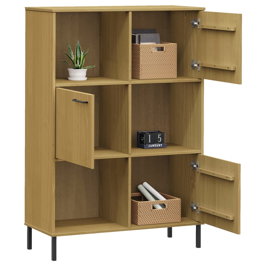vidaXL Bücherregal OSLO Metallbeine Braun 90x35x128,5 cm Massivholz