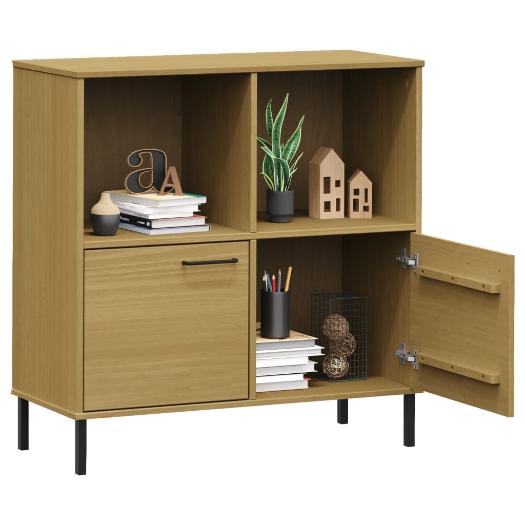 vidaXL Bücherregal OSLO mit Metallbeinen Braun 90x35x90,5cm Massivholz