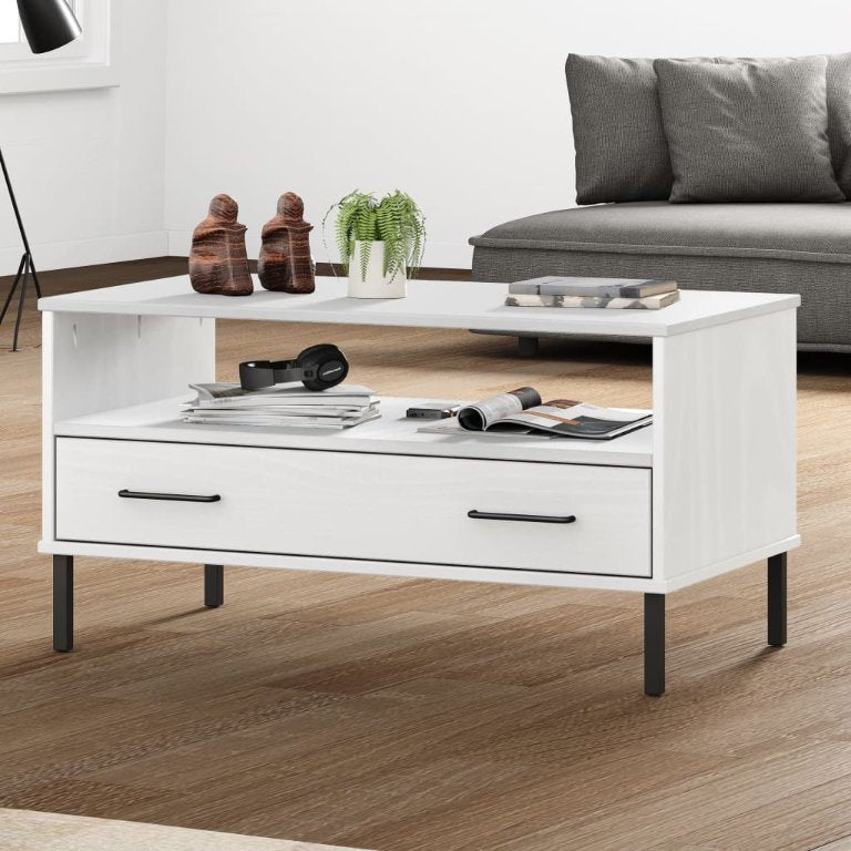 vidaXL Couchtisch OSLO mit Metallbeinen Braun 85x50x45 cm Massivholz