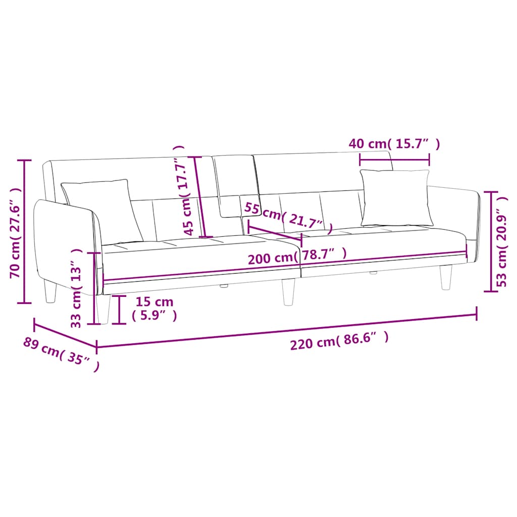 vidaXL Schlafsofa mit Getränkehaltern Hellgrau Stoff