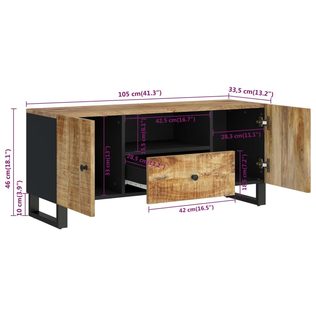 vidaXL TV-Schrank 105x33,5x46 cm Massivholz Mango & Holzwerkstoff