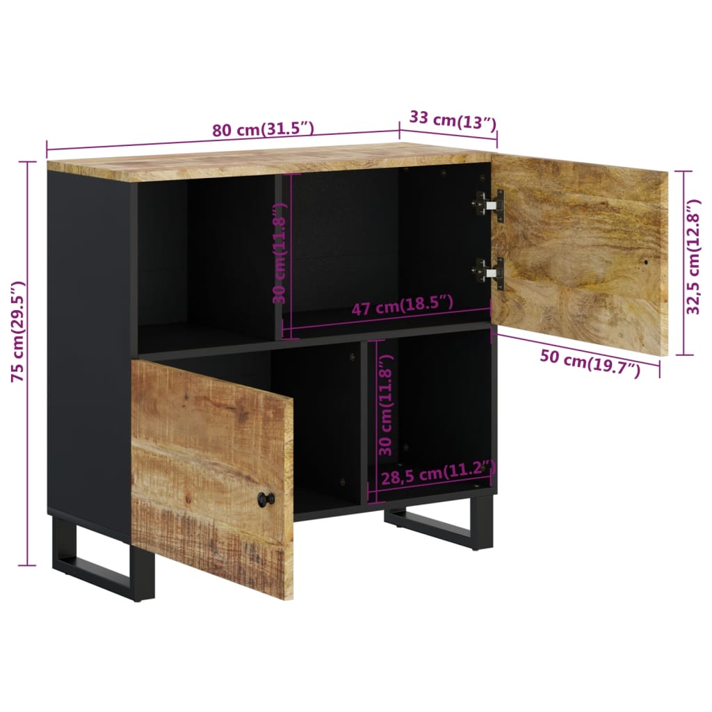 vidaXL Sideboard mit 2 Türen 80x33x75 cm Massivholz Mango