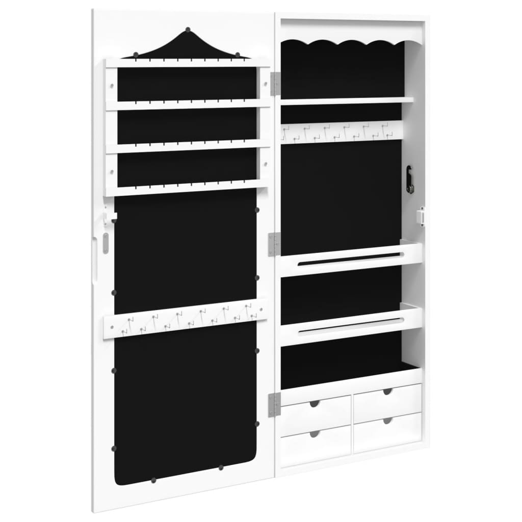 vidaXL Schmuckschrank mit Spiegel Wandmontage Weiß 37,5x10x90 cm