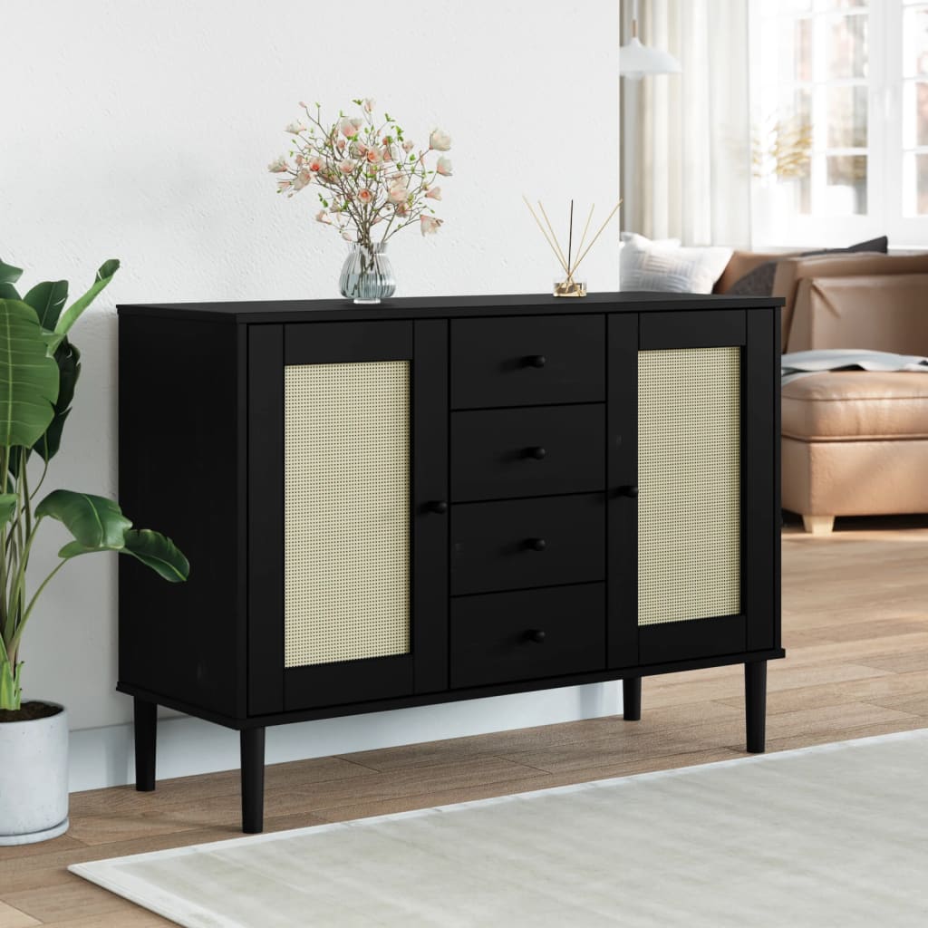 vidaXL Sideboard SENJA Rattan-Optik Braun 112x40x80 cm Kiefernholz