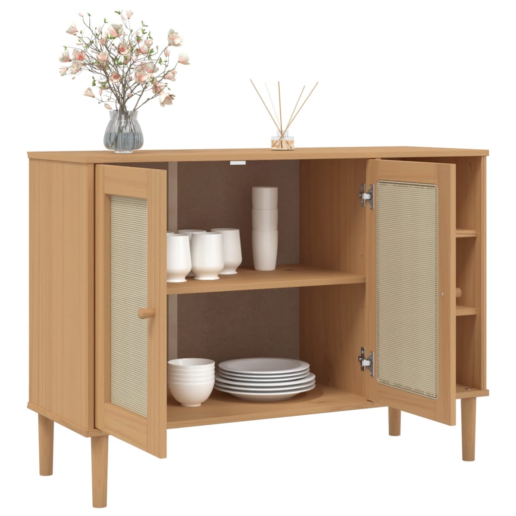vidaXL Sideboard SENJA Rattan-Optik Braun 112x40x80 cm Kiefernholz