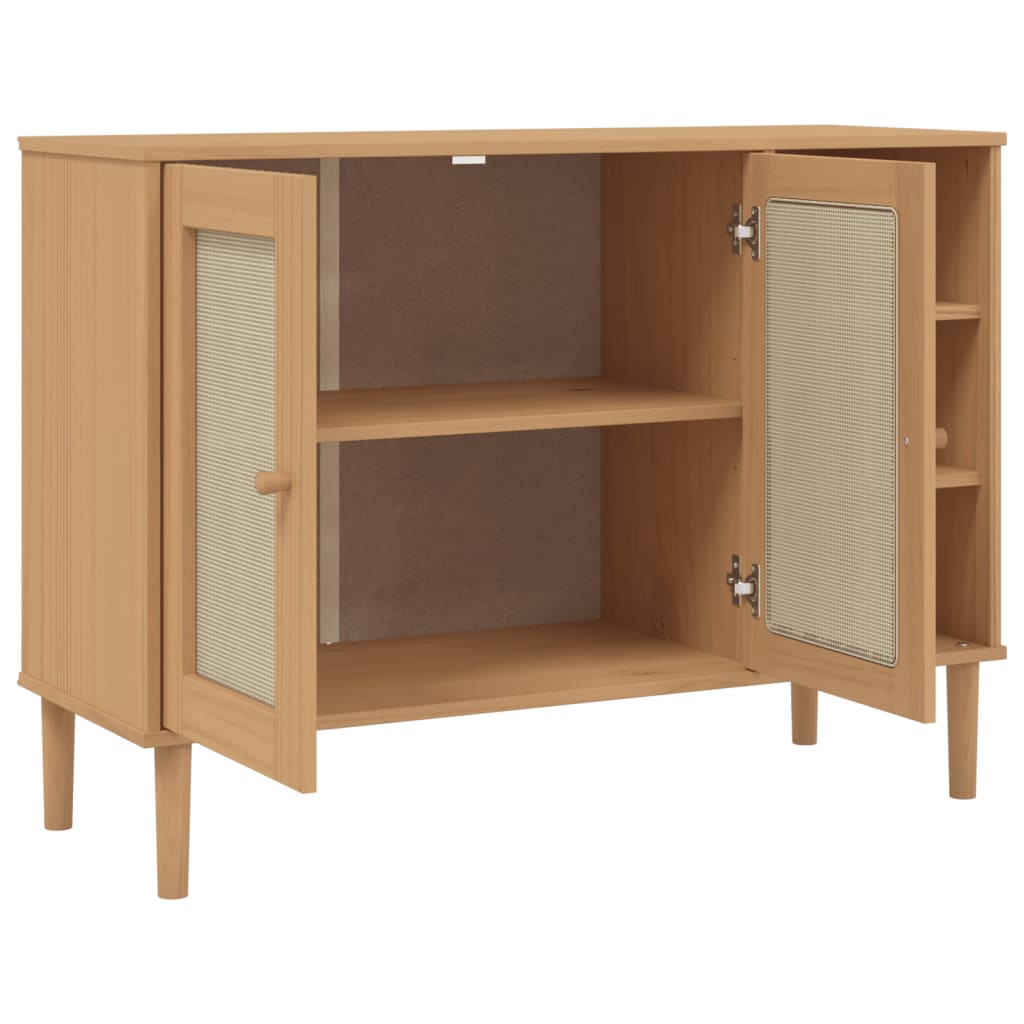 vidaXL Sideboard SENJA Rattan-Optik Braun 112x40x80 cm Kiefernholz