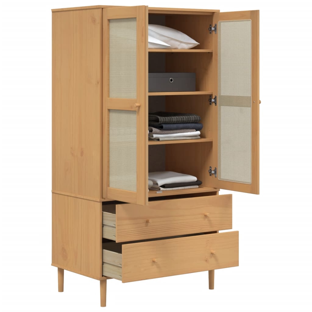 vidaXL Kleiderschrank SENJA Rattan-Optik Braun 90x55x175cm Kiefernholz
