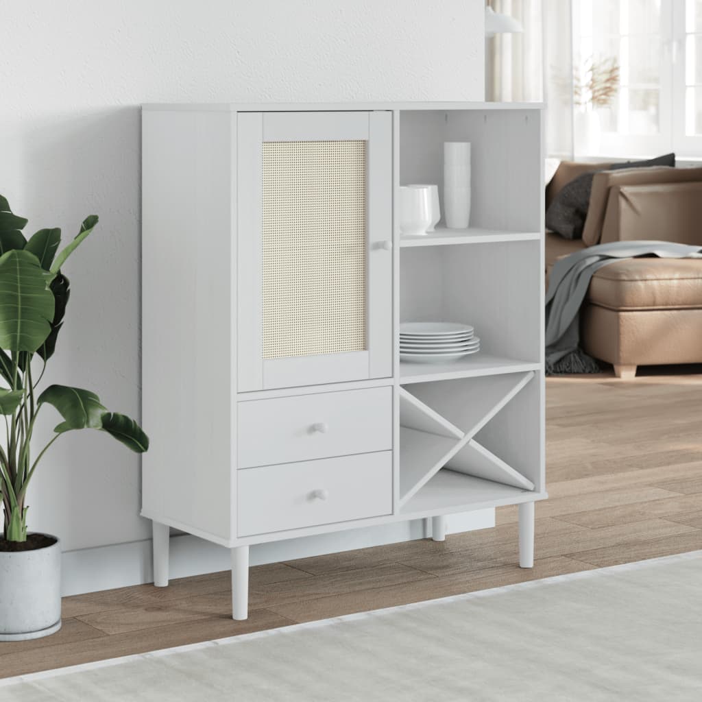 vidaXL Highboard SENJA Rattan-Optik Braun 90x40x112 cm Kiefernholz