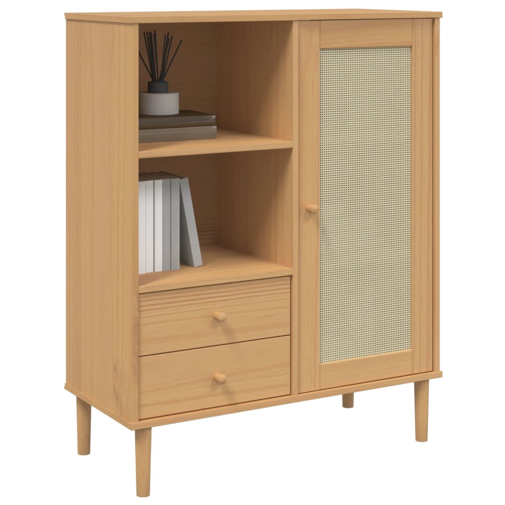 vidaXL Highboard SENJA Rattan-Optik Braun 90x40x112 cm Kiefernholz