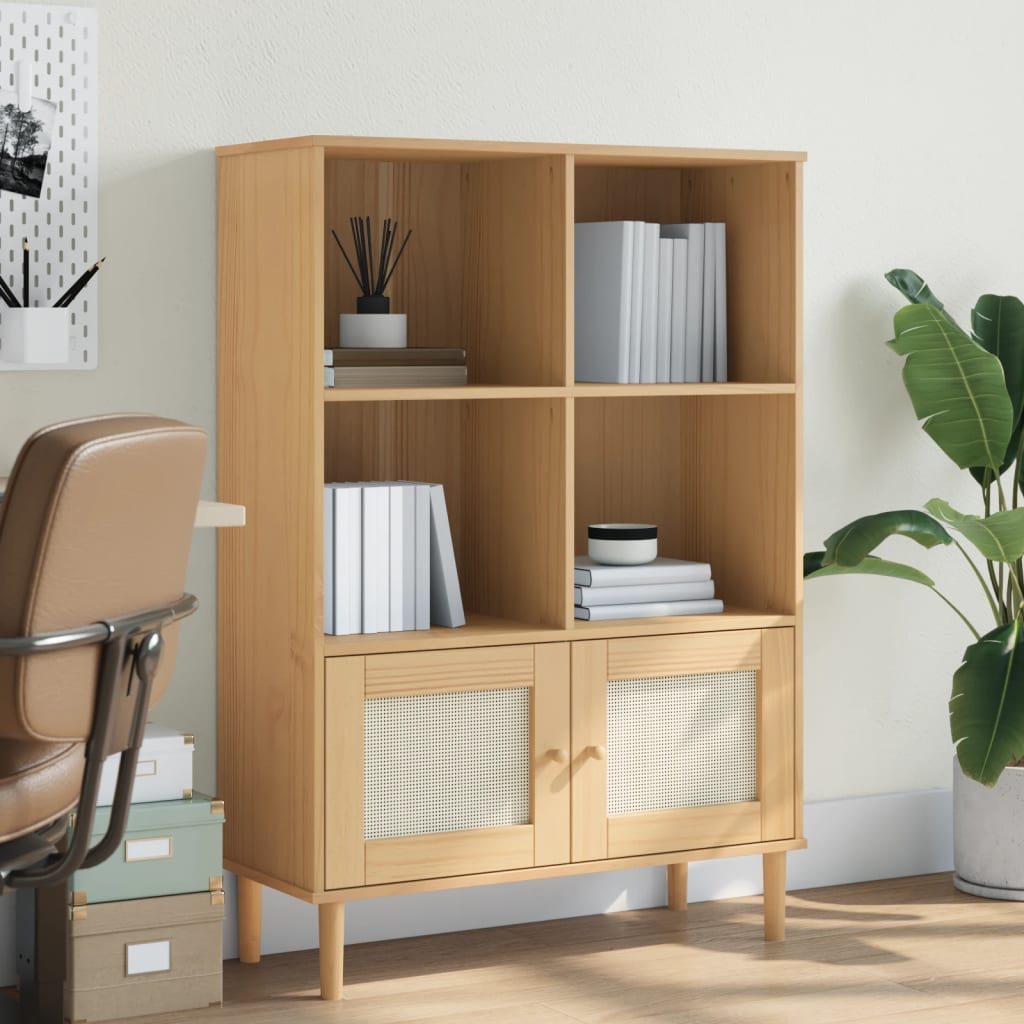 vidaXL Bücherschrank SENJA Rattan-Look Braun 90x35x130 cm Kiefernholz