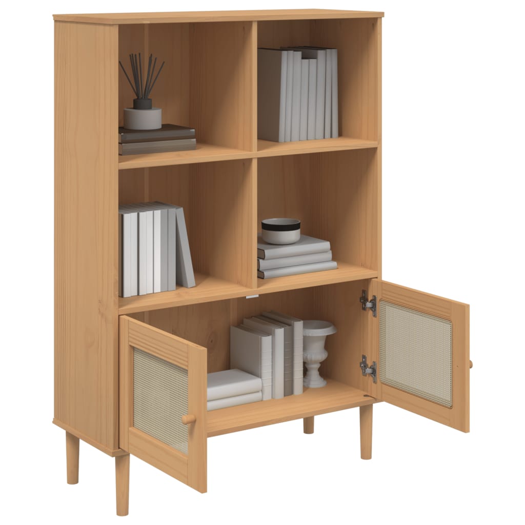 vidaXL Bücherschrank SENJA Rattan-Look Braun 90x35x130 cm Kiefernholz