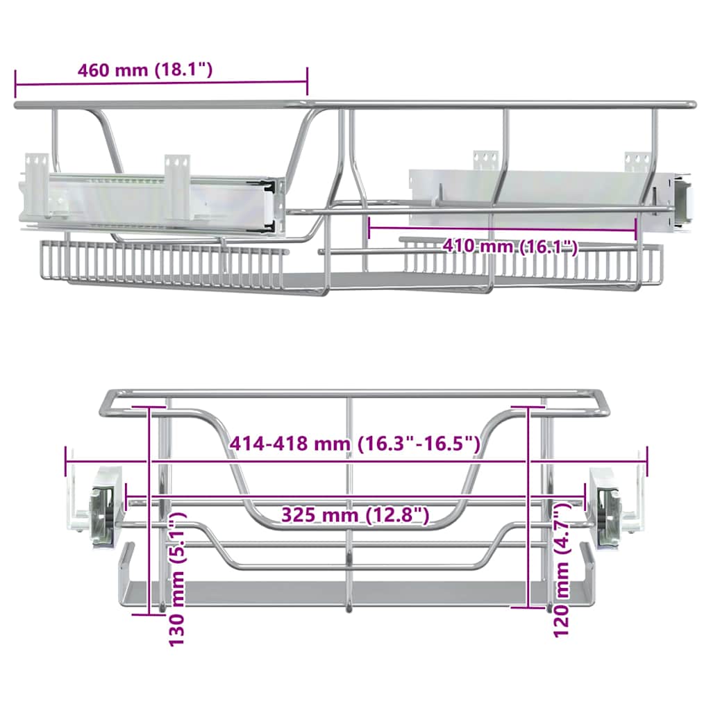 vidaXL Küchen-Drahtkörbe 2 Stk. Ausziehbar Silbern 45 cm