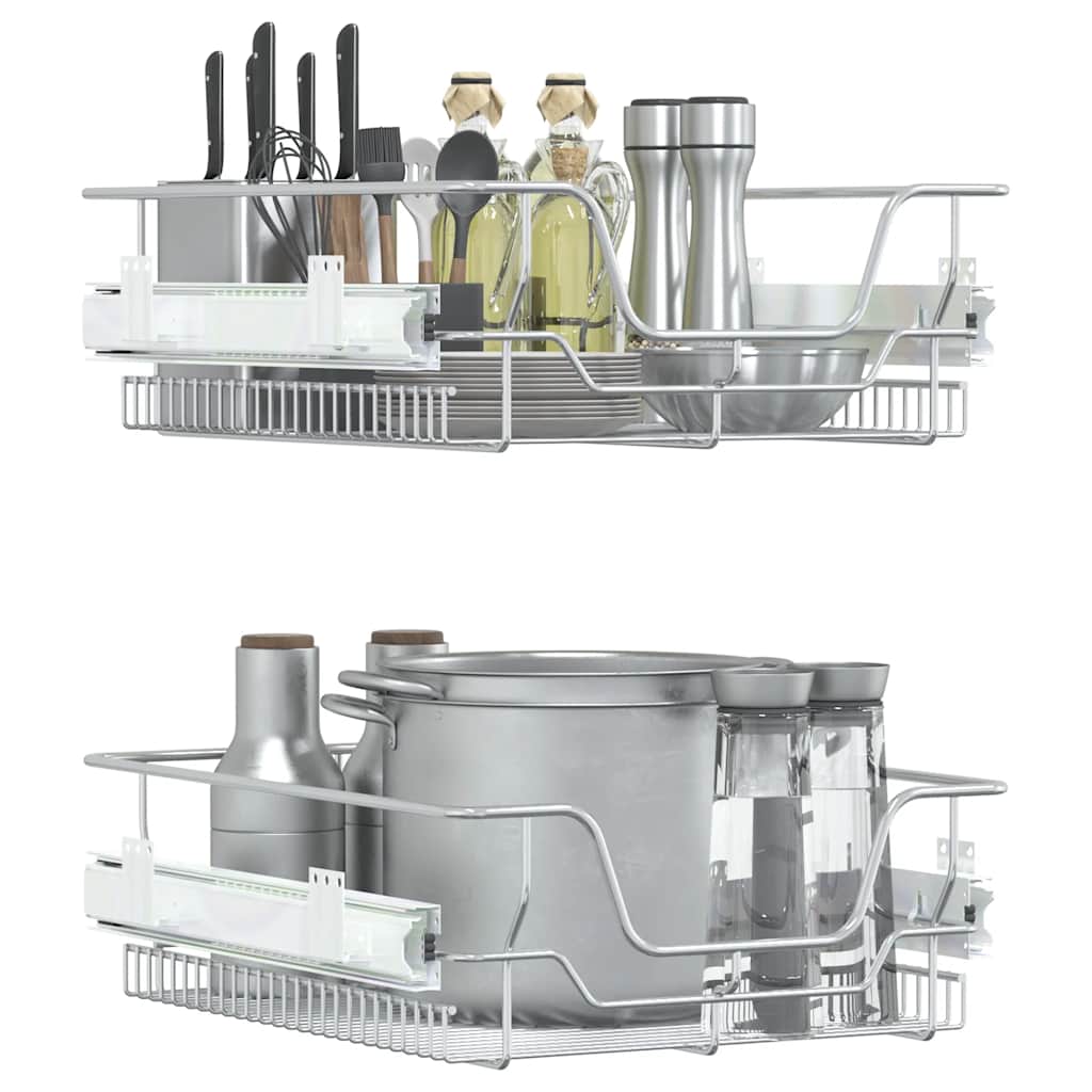 vidaXL Küchen-Drahtkörbe 2 Stk. Ausziehbar Silbern 45 cm