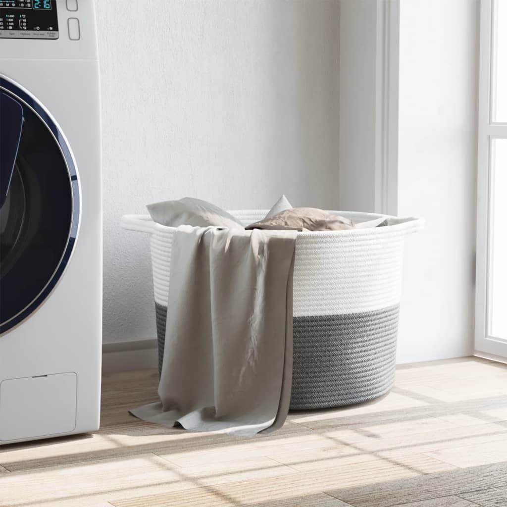 vidaXL Wäschekorb Grau und Weiß Ø55x36 cm Baumwolle