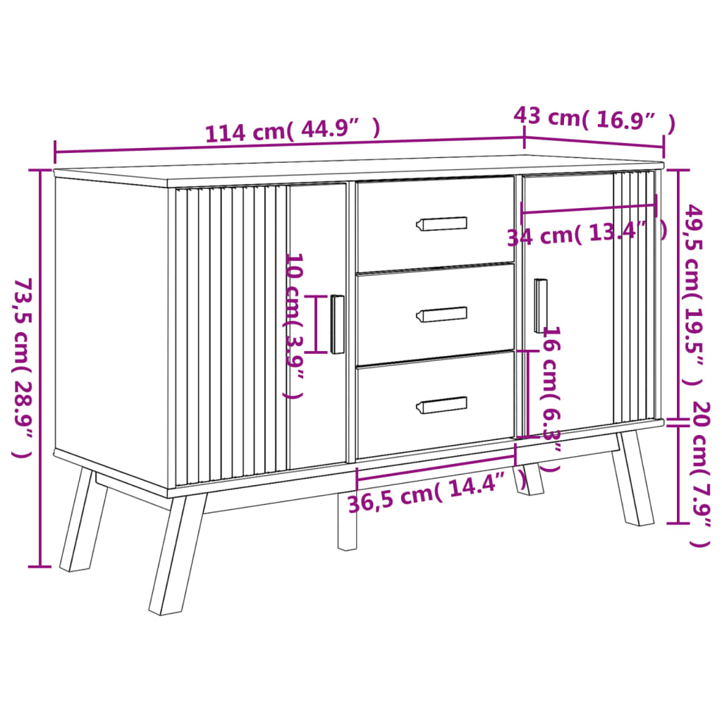 vidaXL Sideboard OLDEN Braun 114x43x73,5 cm Massivholz Kiefer