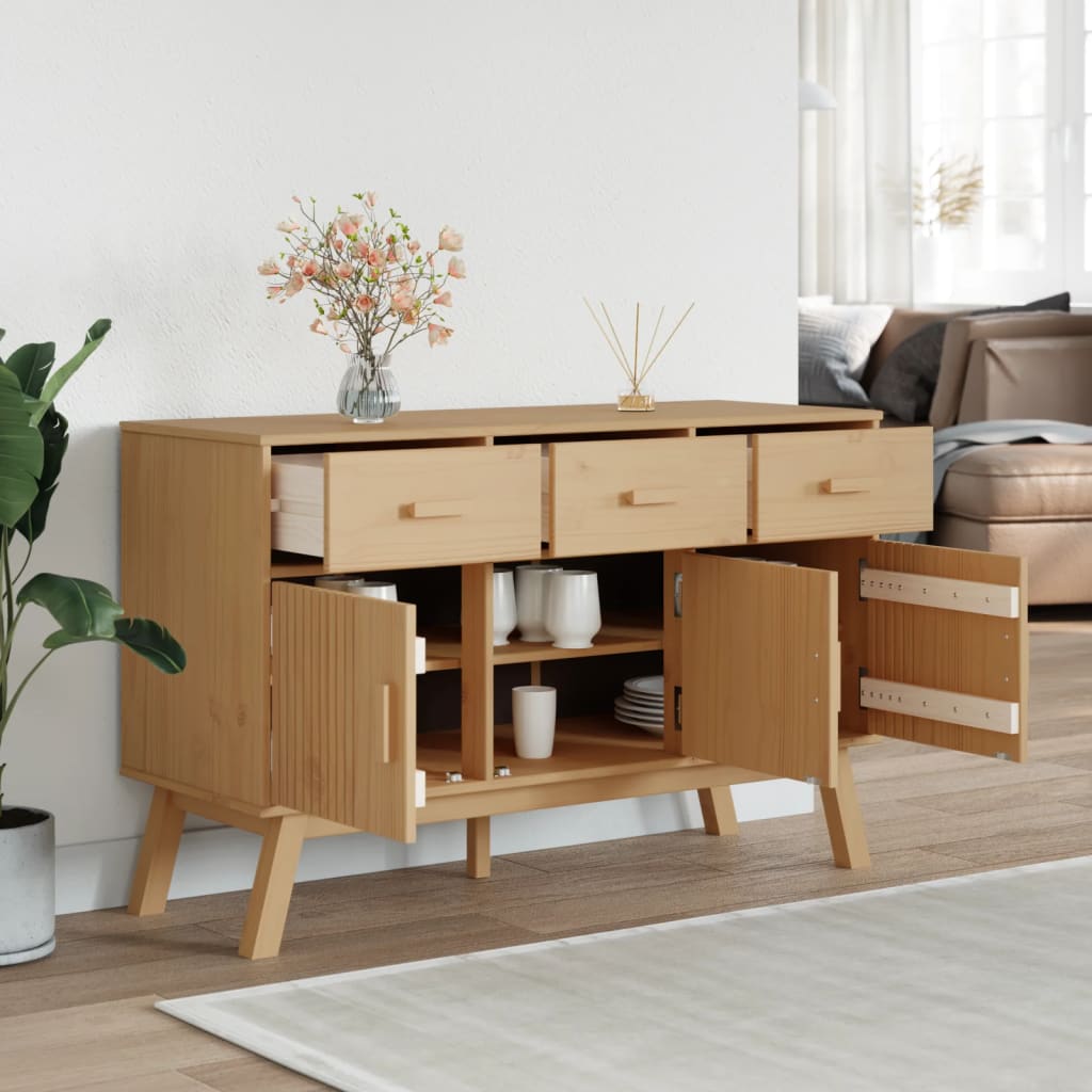 vidaXL Sideboard OLDEN Braun 114x43x73,5 cm Massivholz Kiefer