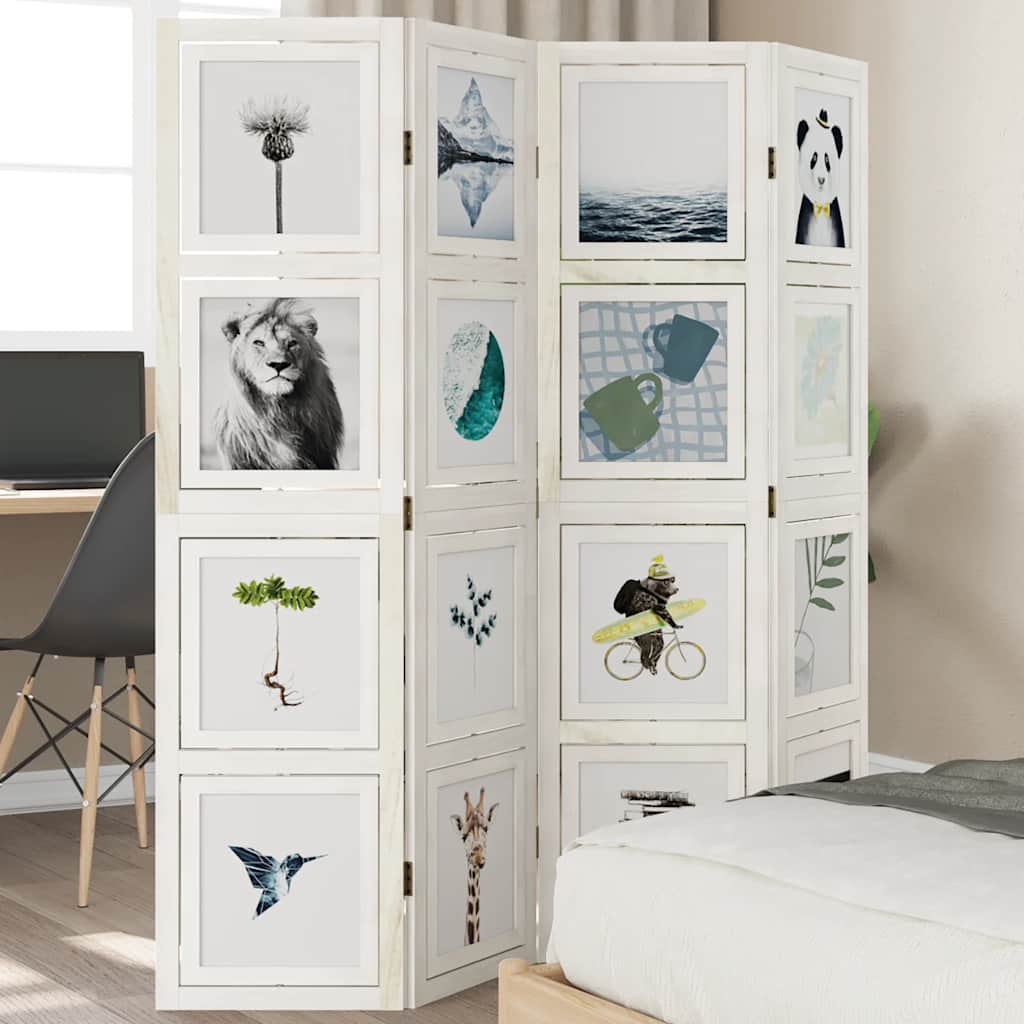 vidaXL 3-tlg. Raumteiler Weiß Massivholz Paulownia