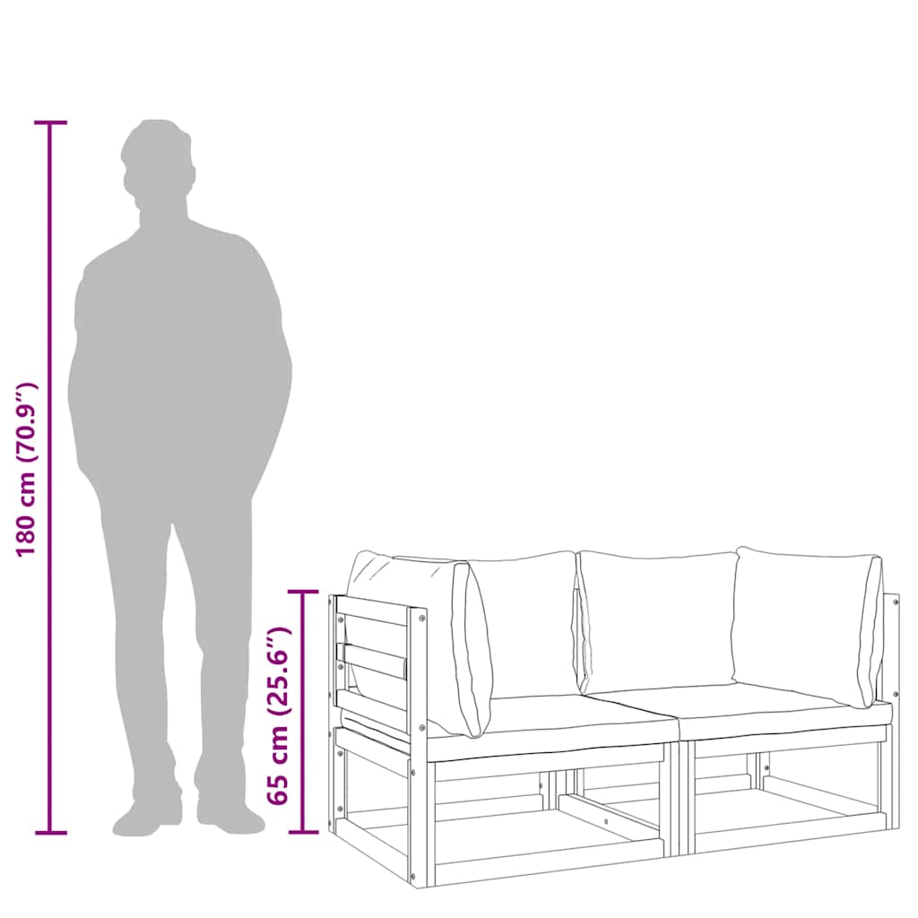 vidaXL Modular-Ecksofas 2 Stk. mit Kissen Taupe Massivholz Akazie