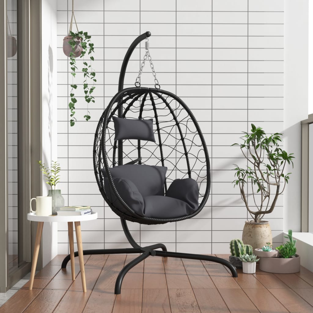 vidaXL Hängesessel mit Kissen Anthrazit Poly Rattan & Stahl