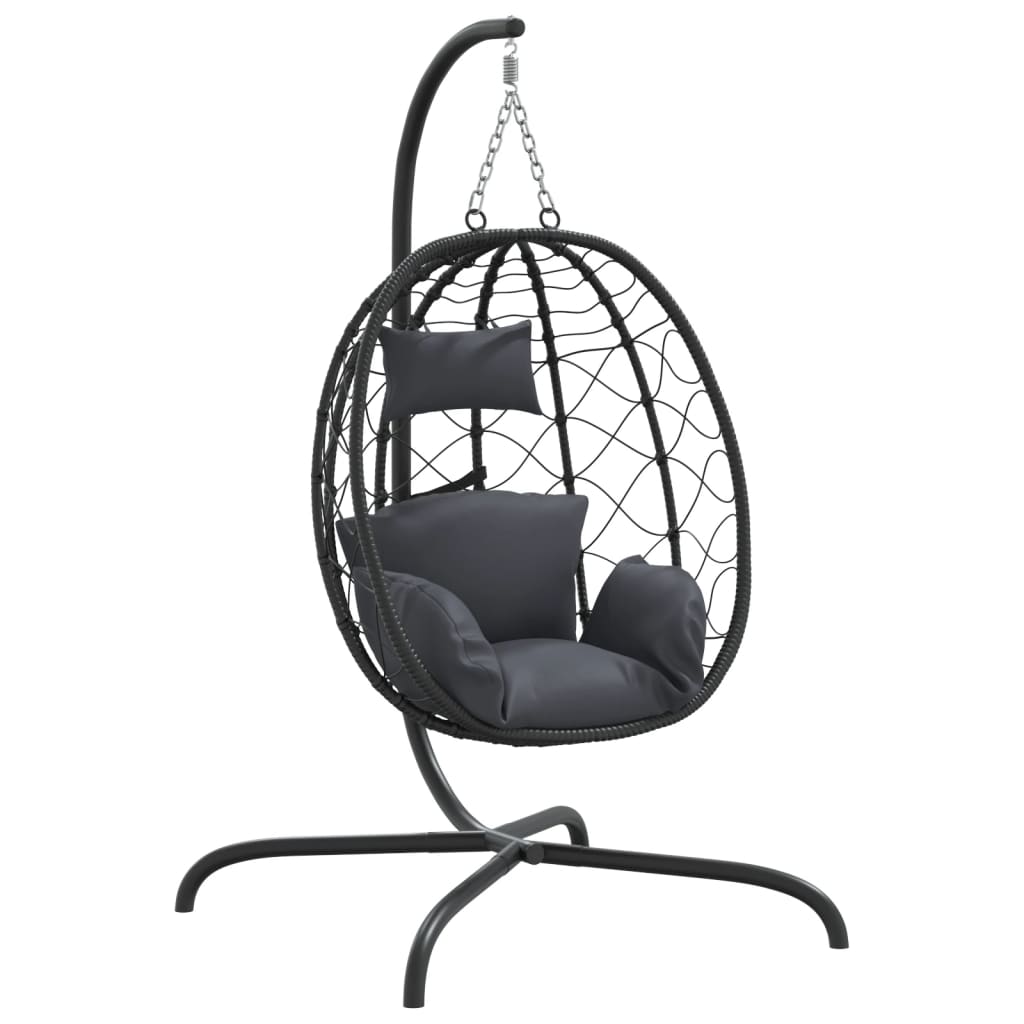 vidaXL Hängesessel mit Kissen Anthrazit Poly Rattan & Stahl