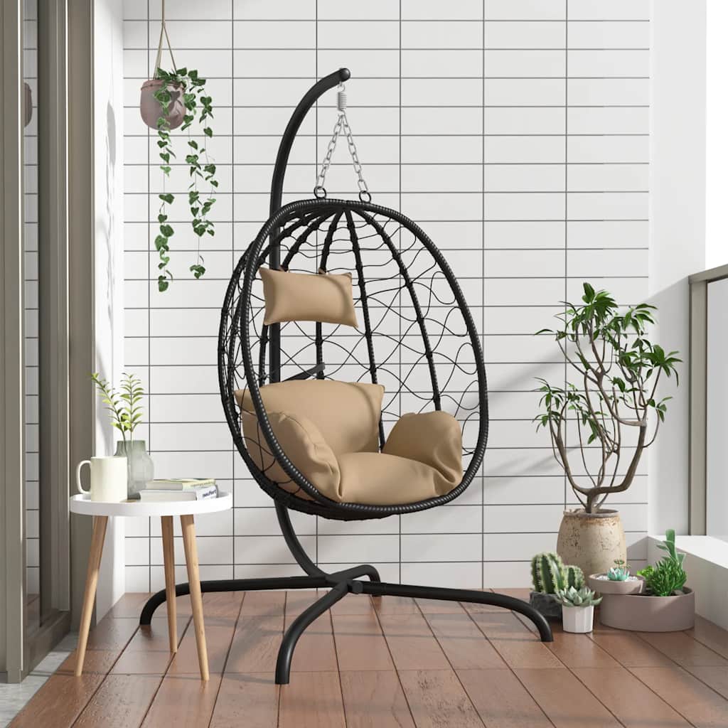 vidaXL Hängesessel mit Kissen Anthrazit Poly Rattan & Stahl