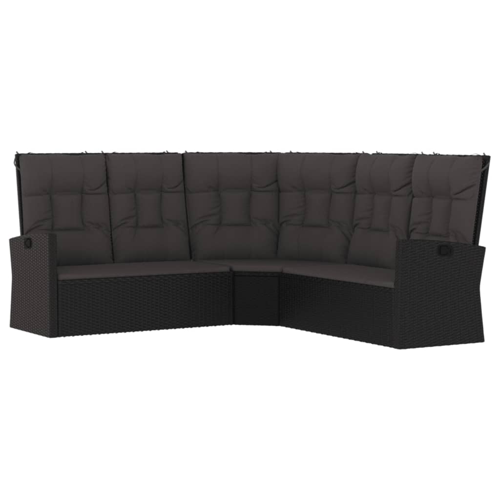 vidaXL Ecksofa mit Liegefunktion und Kissen Schwarz Poly Rattan