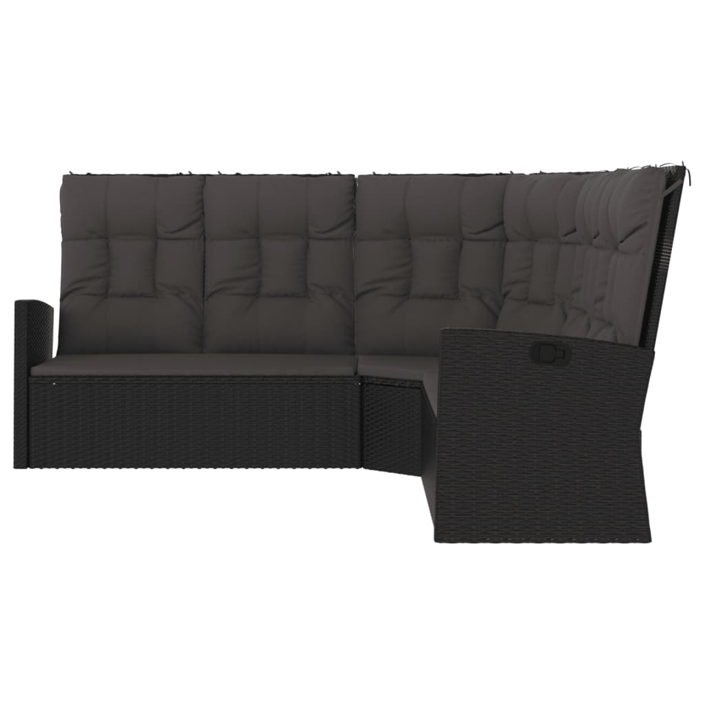 vidaXL Ecksofa mit Liegefunktion und Kissen Schwarz Poly Rattan