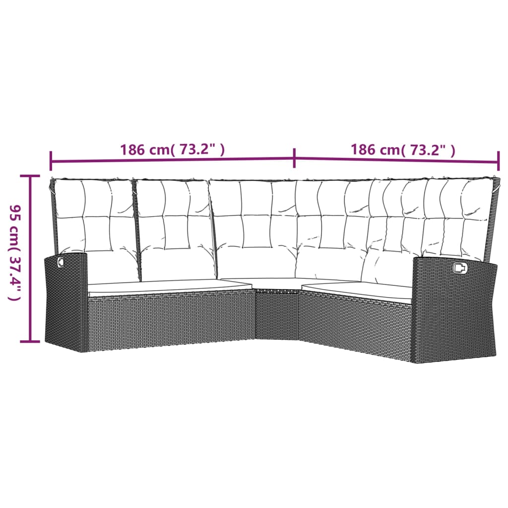 vidaXL Ecksofa mit Liegefunktion und Kissen Schwarz Poly Rattan