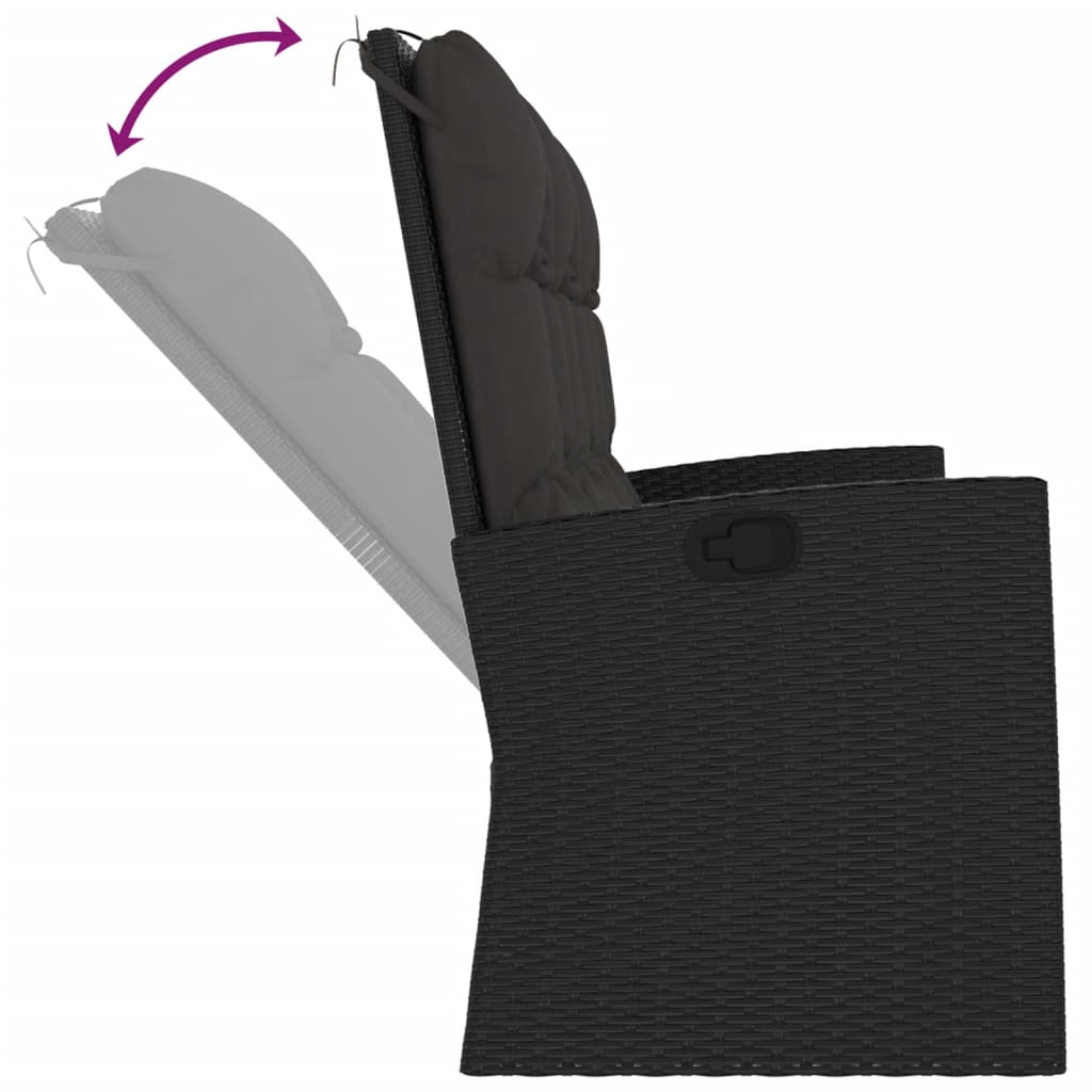 vidaXL Gartenbank mit Liegefunktion & Kissen Schwarz 173cm Poly Rattan