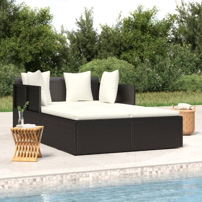 vidaXL Sonnenliege mit Kissen Braun 182x118x63 cm Poly Rattan