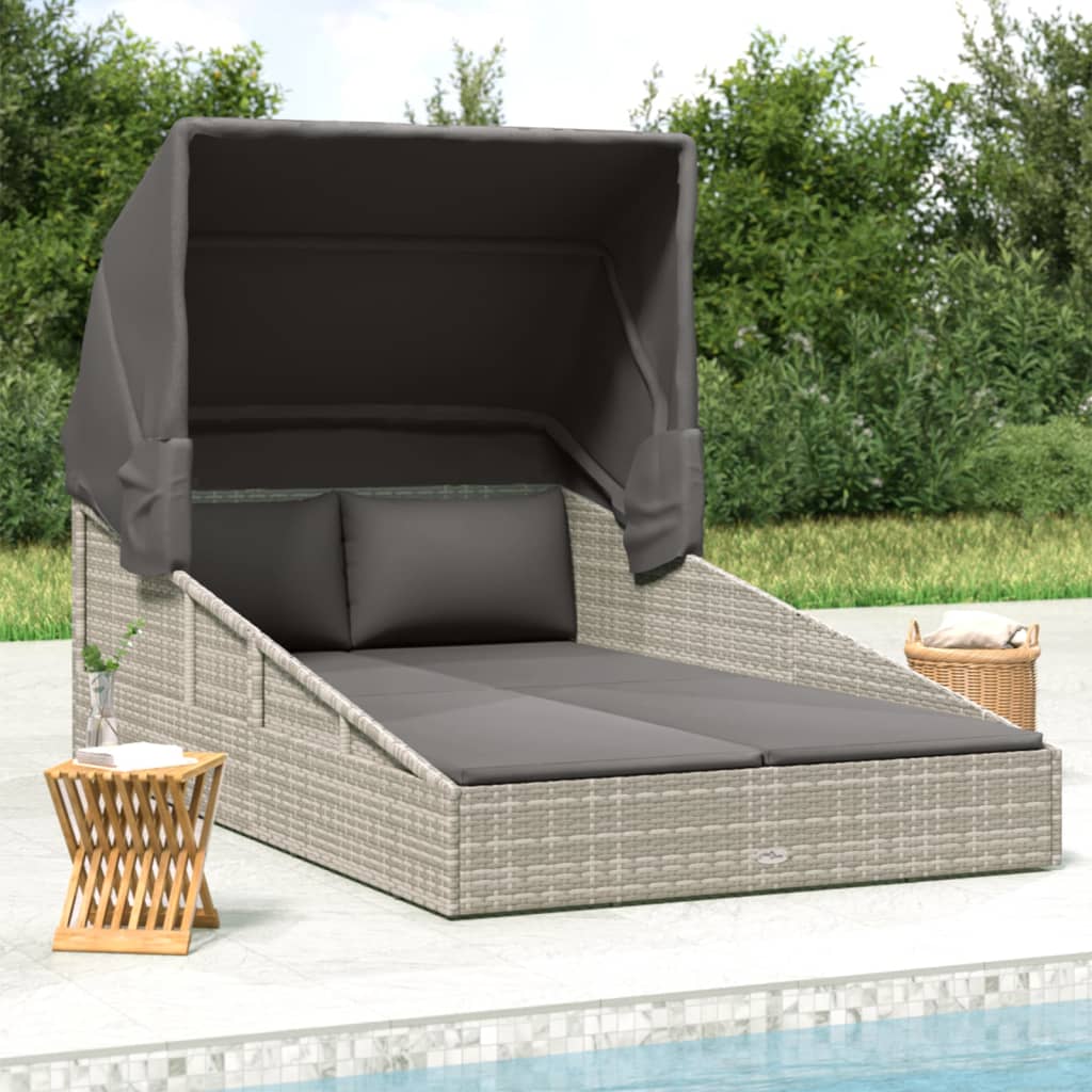 vidaXL Sonnenliege mit Faltdach Braun 200x114x128 cm Poly Rattan