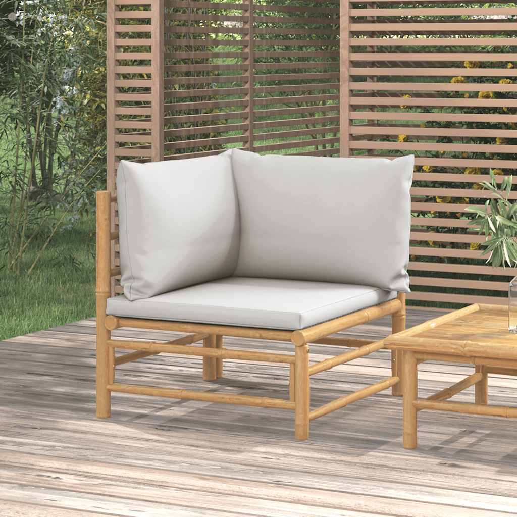 vidaXL 3-tlg. Garten-Lounge-Set mit Hellgrauen Kissen Bambus