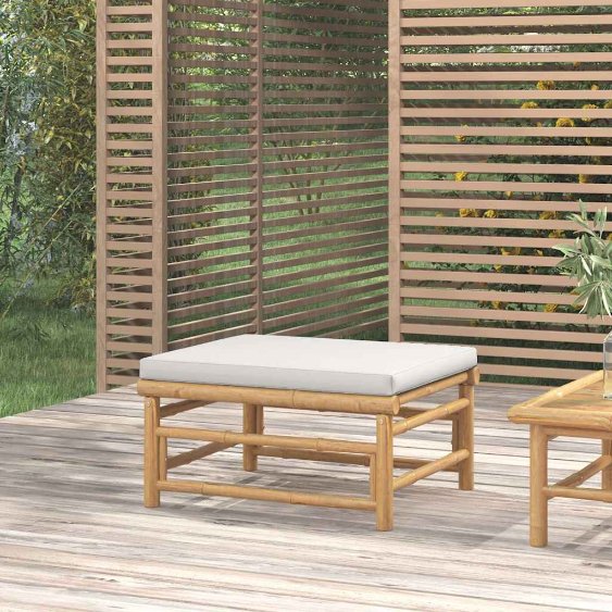 vidaXL 3-tlg. Garten-Lounge-Set mit Hellgrauen Kissen Bambus