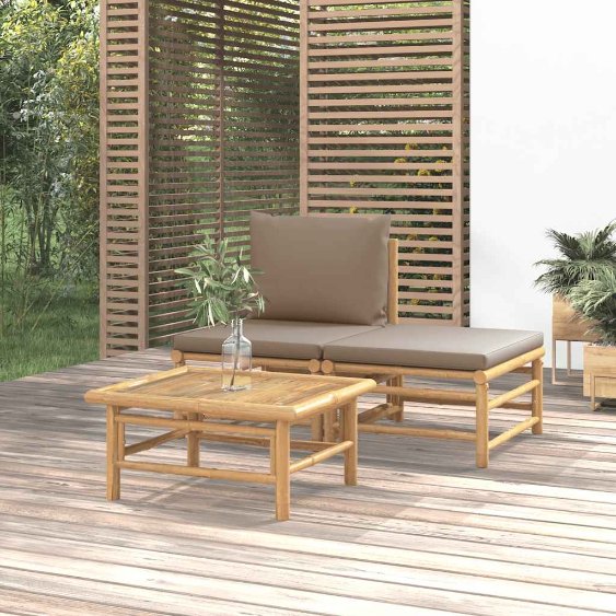 vidaXL 3-tlg. Garten-Lounge-Set mit Hellgrauen Kissen Bambus