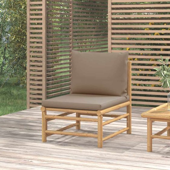 vidaXL 3-tlg. Garten-Lounge-Set mit Hellgrauen Kissen Bambus