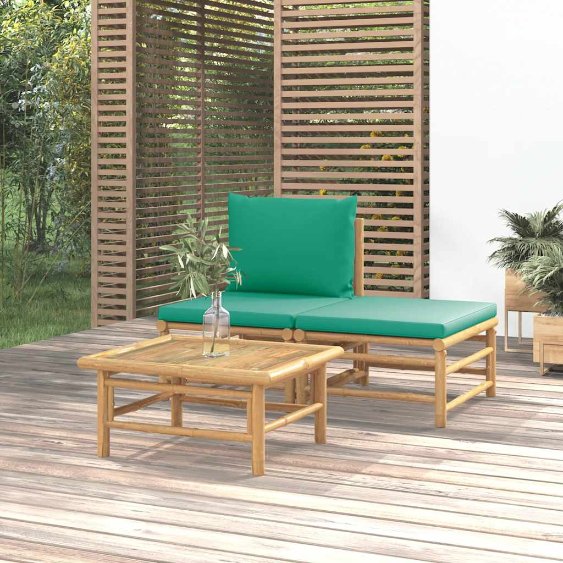 vidaXL 3-tlg. Garten-Lounge-Set mit Hellgrauen Kissen Bambus
