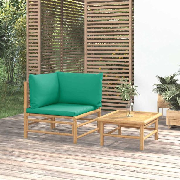 vidaXL 3-tlg. Garten-Lounge-Set mit Hellgrauen Kissen Bambus
