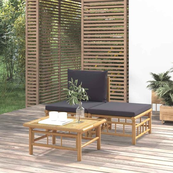 vidaXL 2-tlg. Garten-Lounge-Set mit Cremeweißen Kissen Bambus