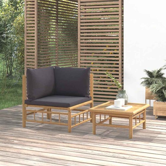 vidaXL 2-tlg. Garten-Lounge-Set mit Cremeweißen Kissen Bambus