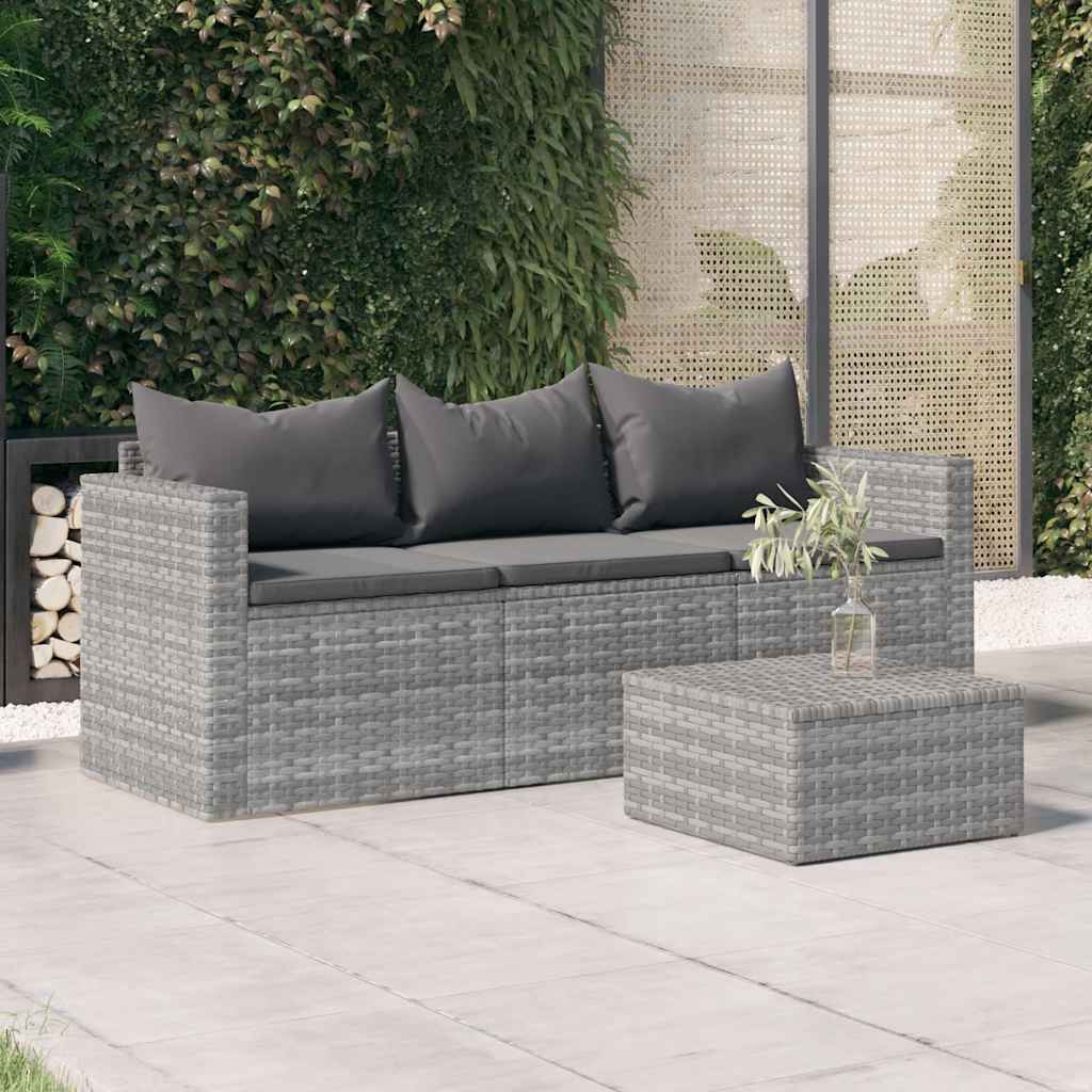 vidaXL Gartensofa 3-Sitzer mit Kissen Braun Poly Rattan