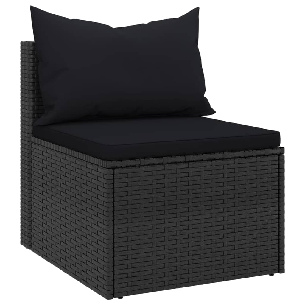 vidaXL Garten-Mittelsofas mit Kissen 2 Stk. Schwarz Poly Rattan
