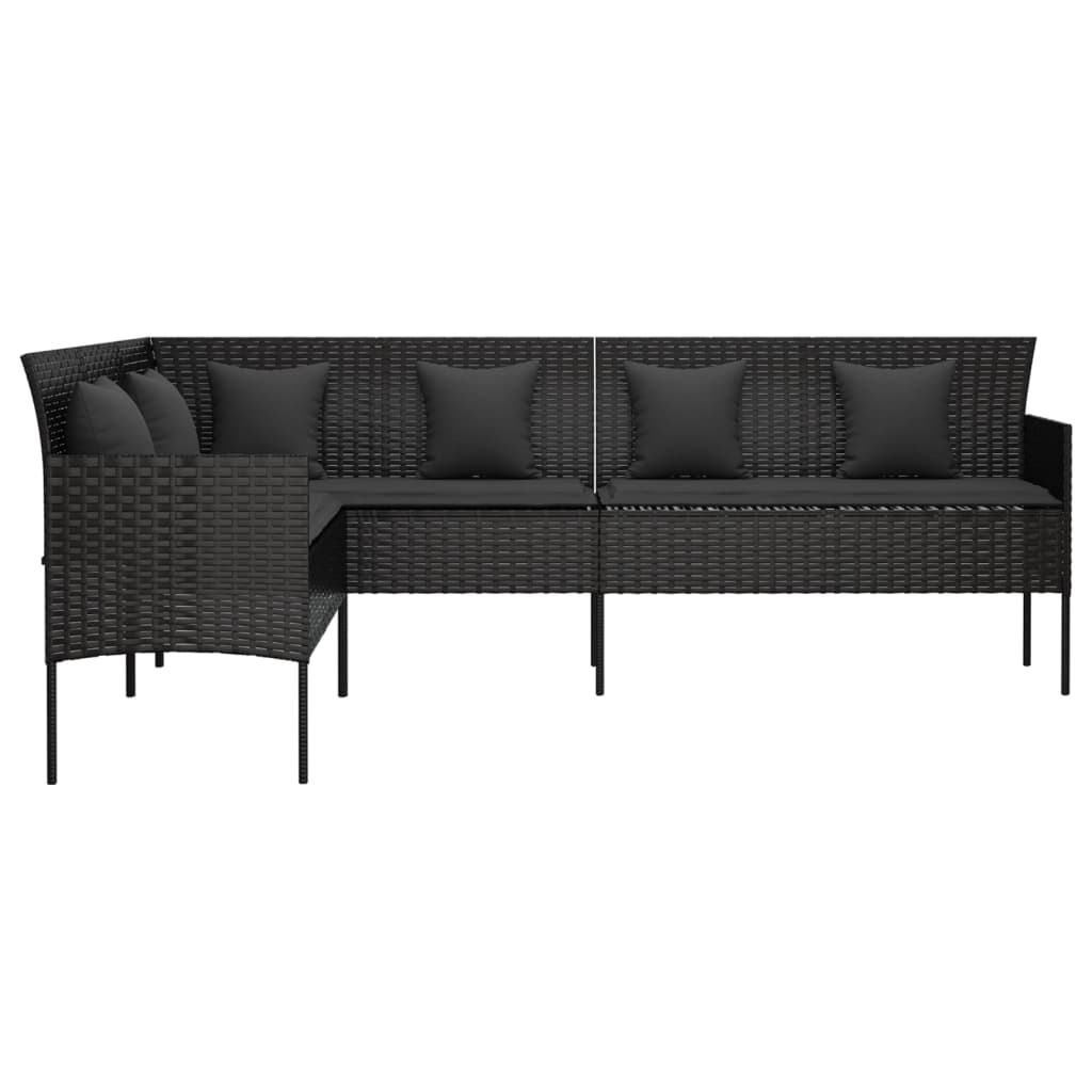 vidaXL Gartensofa in L-Form mit Kissen Schwarz Poly Rattan