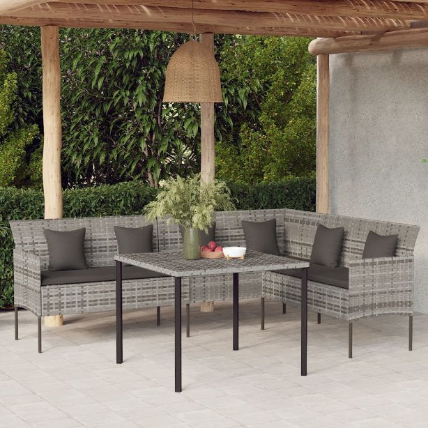 vidaXL Gartensofa in L-Form mit Kissen Schwarz Poly Rattan