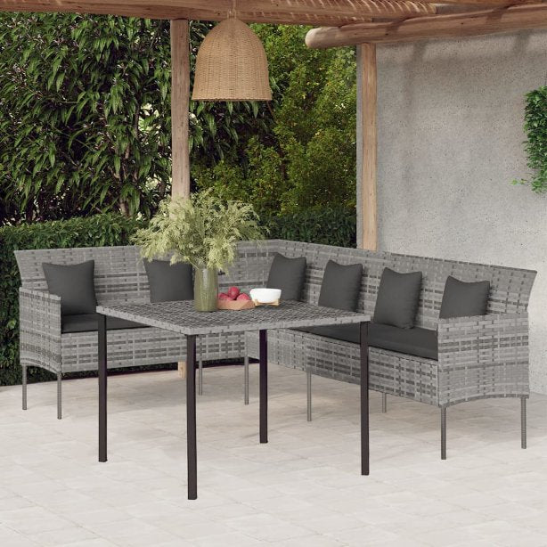 vidaXL 2-tlg. Garten-Essgruppe mit Kissen Schwarz Poly Rattan