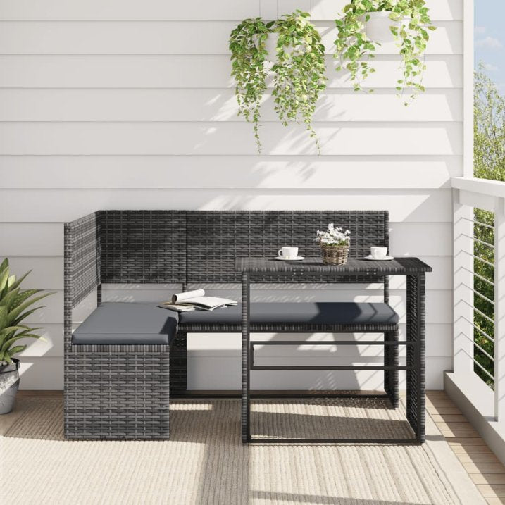 vidaXL Gartensofa in L-Form mit Tisch und Kissen Braun Poly Rattan