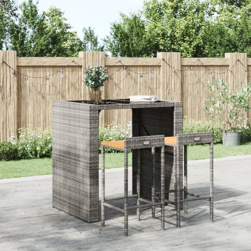 vidaXL Barhocker 2 Stk. Schwarz Poly Rattan und Massivholz Akazie