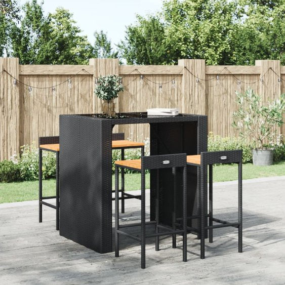 vidaXL Barhocker 2 Stk. Schwarz Poly Rattan und Massivholz Akazie