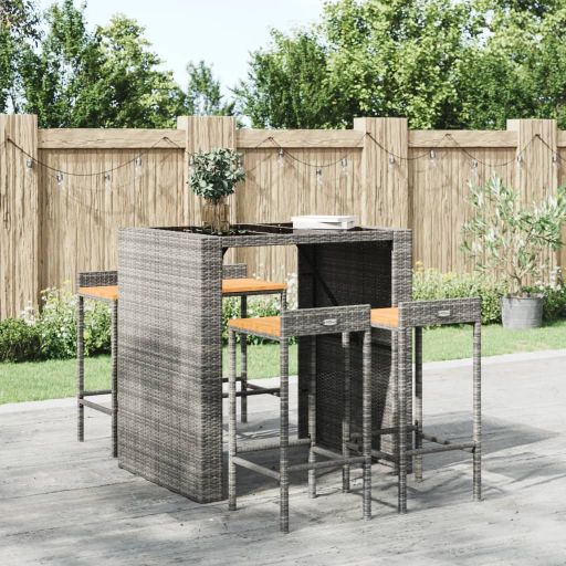 vidaXL Barhocker 2 Stk. Schwarz Poly Rattan und Massivholz Akazie